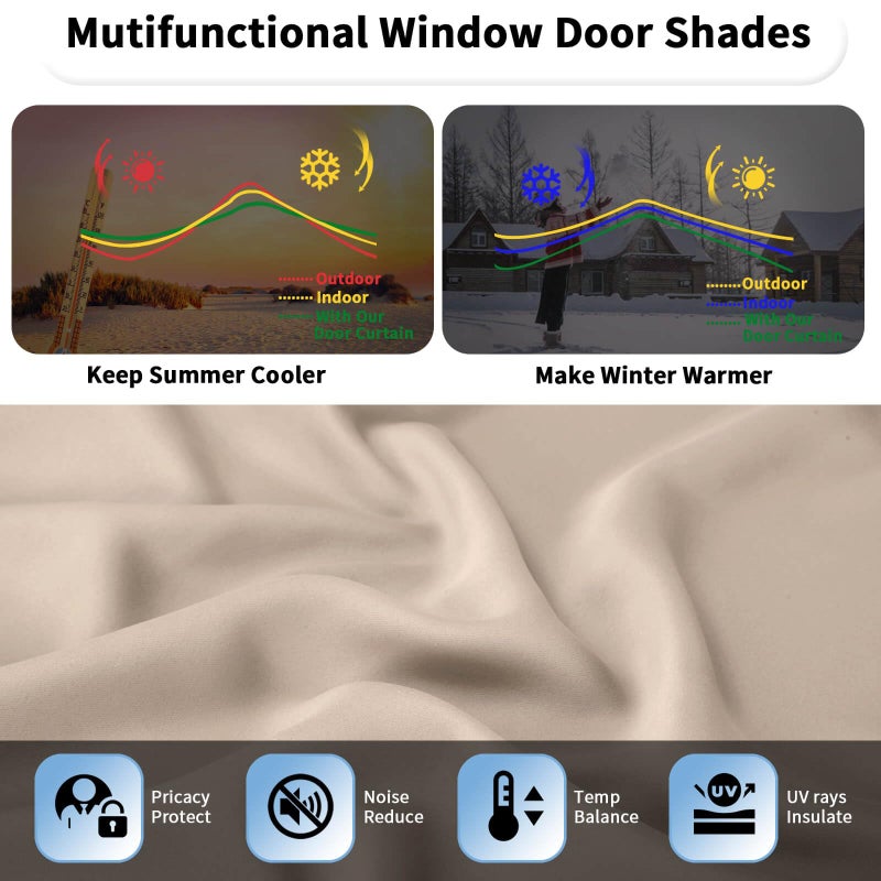 OutdoorLines خطوط خارجية تعتيم الستائر الفرنسية الباب الستائر الخصوصية المعزولة الحرارية معزولة الظلال الزجاجية سهلة تثبيت نافذة تريشيا الظل الستار الباب الأمامي W26 X L20 بوصة البيج 1 - Image 4