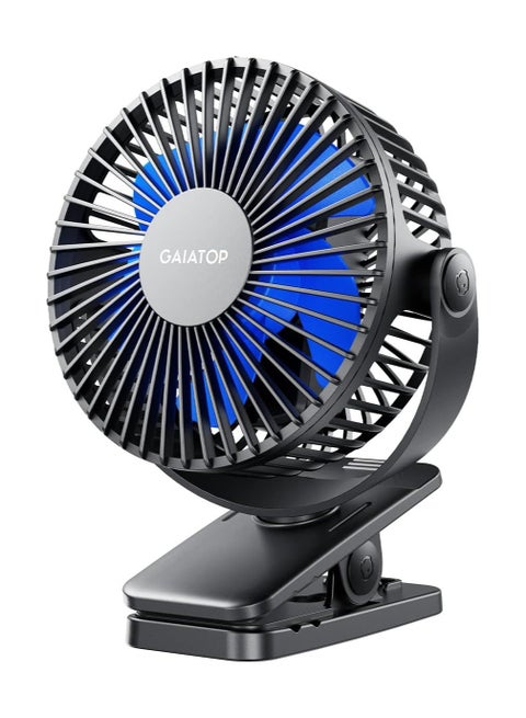 مروحة صغيرة ملتصقة قابلة للحمل: تعمل بالبطارية أو USB - ثلاث سرعات قوية - شبه صامتة - دوارة 360° (أفقي/عمودي) - شحن سريع عبر منفذ USB - تبريد فعّال للمكاتب/المنازل/عربات الأطفال/رحلات البر/أثناء الصلاة - هدية عملية للمرأة (الأسود والأزرق)