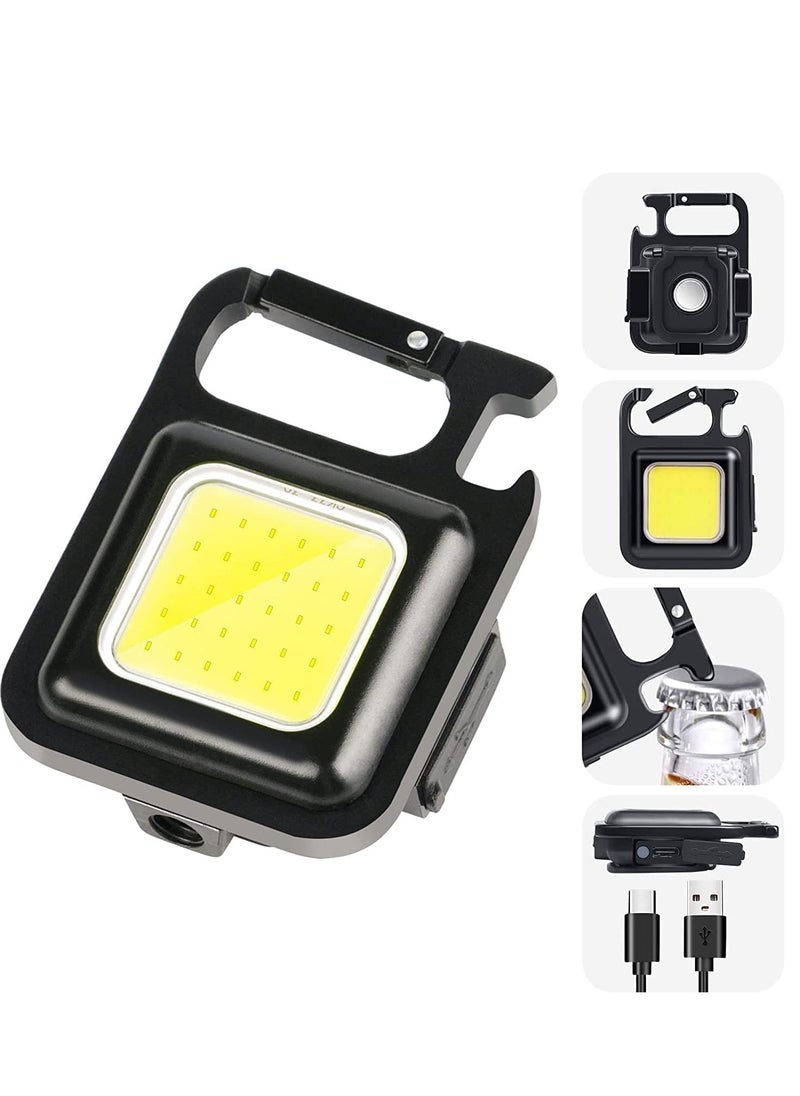 AL RAID - Small LED Flashlight 800 Lumens COB Rechargeable Keychain Mini Flashlight 4 Light Modes Portable Pocket Light with Folding Bracket Bottle Opener and Magnet Base for Fishing Walking Camping - Image 1