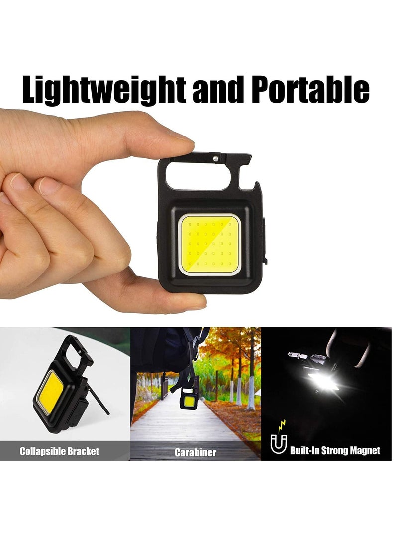 AL RAID - Small LED Flashlight 800 Lumens COB Rechargeable Keychain Mini Flashlight 4 Light Modes Portable Pocket Light with Folding Bracket Bottle Opener and Magnet Base for Fishing Walking Camping - Image 1