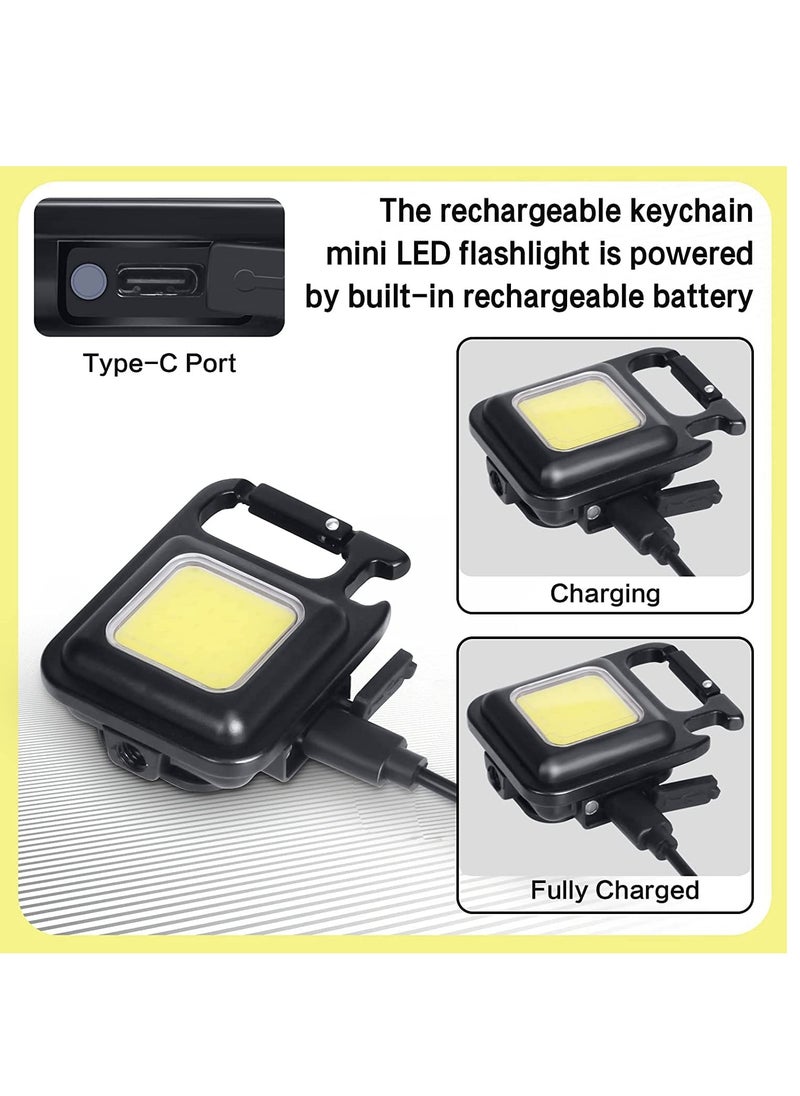 AL RAID - Small LED Flashlight 800 Lumens COB Rechargeable Keychain Mini Flashlight 4 Light Modes Portable Pocket Light with Folding Bracket Bottle Opener and Magnet Base for Fishing Walking Camping - Image 1
