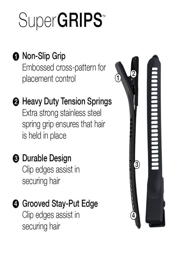 Cricket Super Grips Professional Salon Hair Clips for Styling, Cutting, Sectioning and Coloring, Rubberized Aluminum, 6-Pack, Black - Image 3