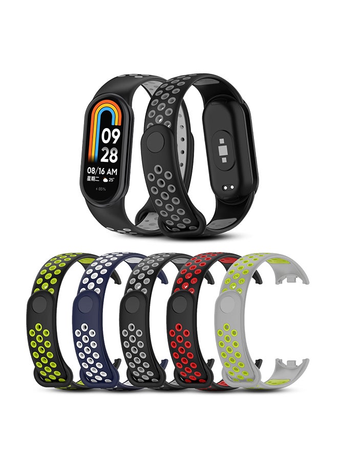 O Ozone (Pack of 5) Silicone Strap for Xiaomi Mi Band 8, Soft Silicone Wrist Strap Adjustable Sports Air-Hole Replacement Wristband Accessories for Women Men  - Image 1
