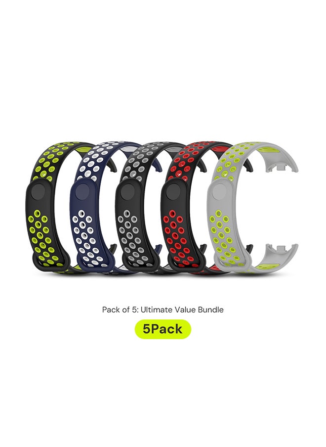 O Ozone (Pack of 5) Silicone Strap for Xiaomi Mi Band 8, Soft Silicone Wrist Strap Adjustable Sports Air-Hole Replacement Wristband Accessories for Women Men  - Image 2
