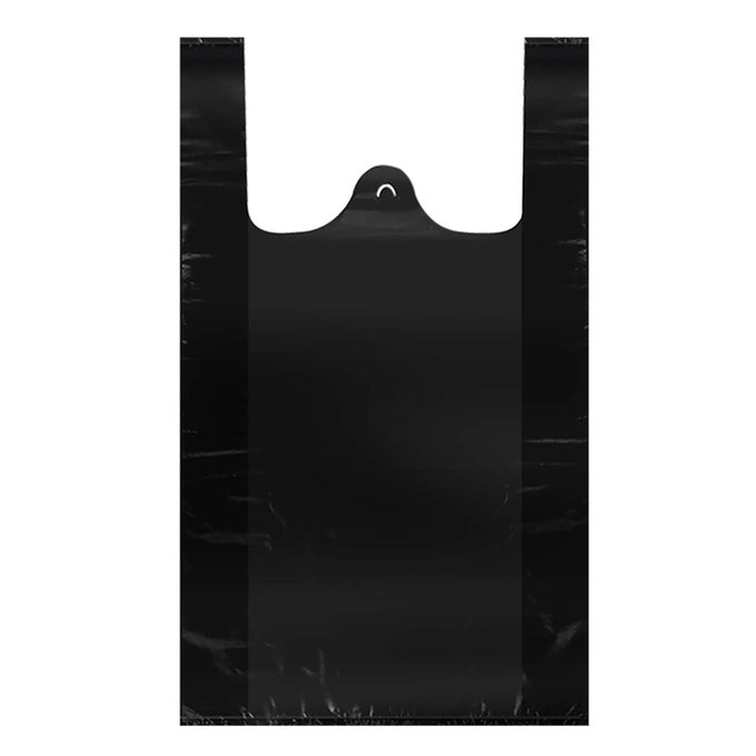 T SHIRT BAGS BLACK PLASTIC GROCERY BAGS WITH HANDLES IN BULK FOR SHOPPING AND RESTAURANT BOLSAS DE PLASTICO PARA NEGOCIO 12 X 20 INCH 200 PCS