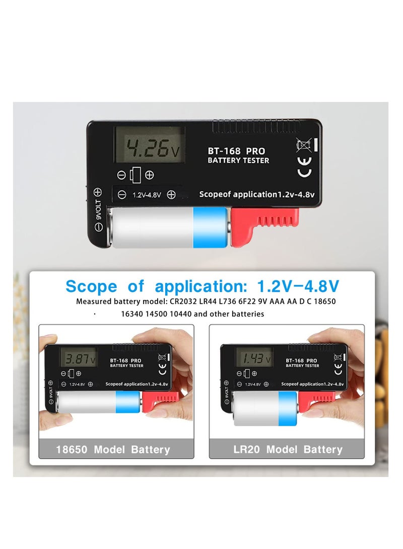 Excefore Battery Tester, 168PRO Digital LCD Battery Tester, 3 PCS Digital Battery Capacity Tester, for AA AAA C D 1.5V 3.7V 1.2~4.8V 9V Button Cell Batteries - Image 3