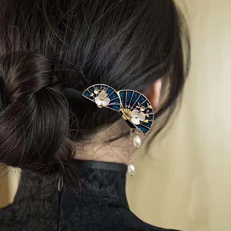 Generic Elegant Tassel Hairpin with Traditional Chinese Style Double fan hairpin 