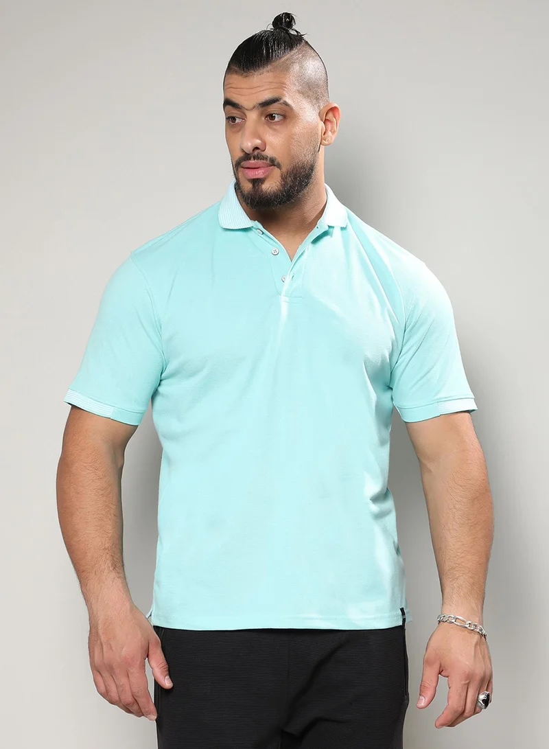 Instafab Plus Instafab Plus Men's Aqua Blue Basic Polo T-Shirt For Casual Wear | Spread Collar | Short Sleeve | Half-Button Closure | T-Shirt Crafted With Comfort Fit For Everyday Wear
