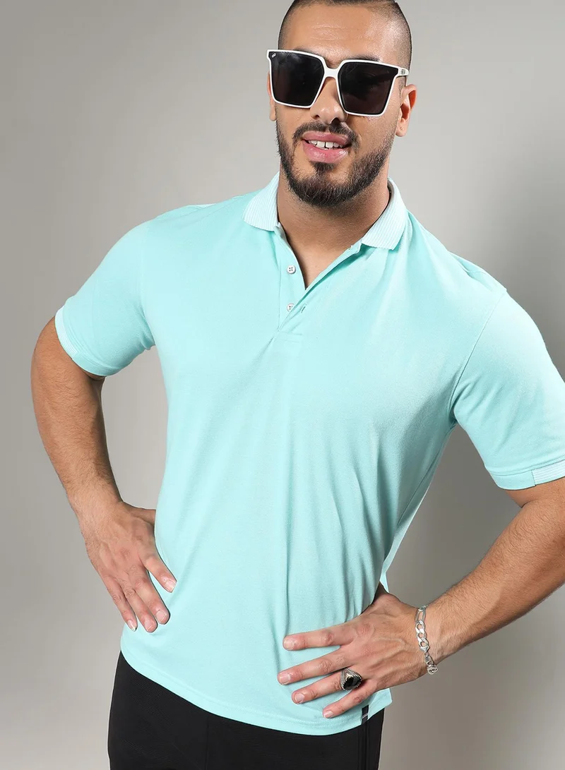 Instafab Plus Men's Light Blue Solid Regular Fit  Casual T-Shirt
