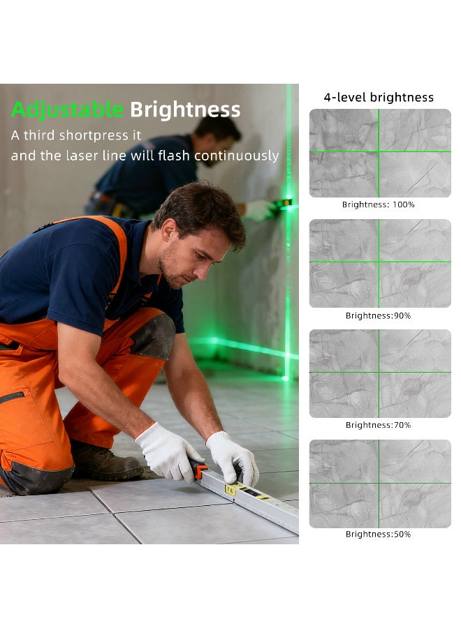 Kiboule 5-Line 360° Laser Level ,Self Leveling Laser Level with Pulse Mode, 3 Brightness Levels Rechargeable Li-ion Battery Green Line Laser Leveler Tool for DIY Indoor Project - Image 4