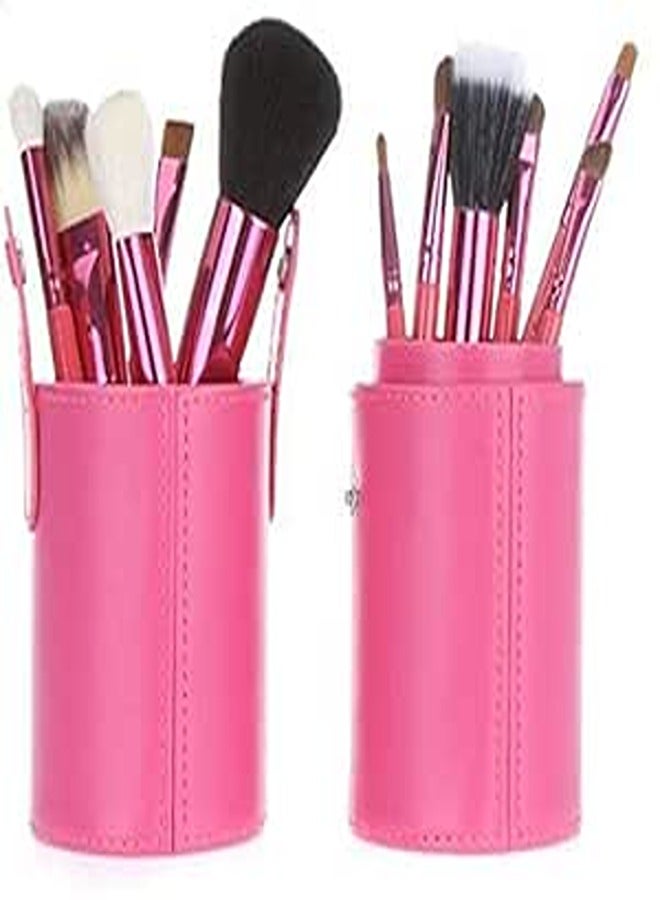 Pro Makeup Brushes Kit in Cup Holder Case - Pink, 12 Pieces