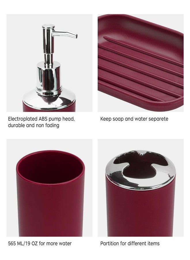 CDorigin 4 Pcs Plastic Bathroom Set Include Soap Dispenser, Soap Dish, Toothbrush Holder, Mouthwash Cup, Modern Bahtroom Décor Set（Wine Red） - Image 5