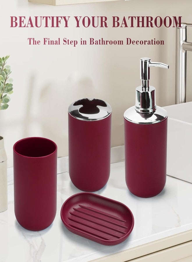 CDorigin 4 Pcs Plastic Bathroom Set Include Soap Dispenser, Soap Dish, Toothbrush Holder, Mouthwash Cup, Modern Bahtroom Décor Set（Wine Red） - Image 3