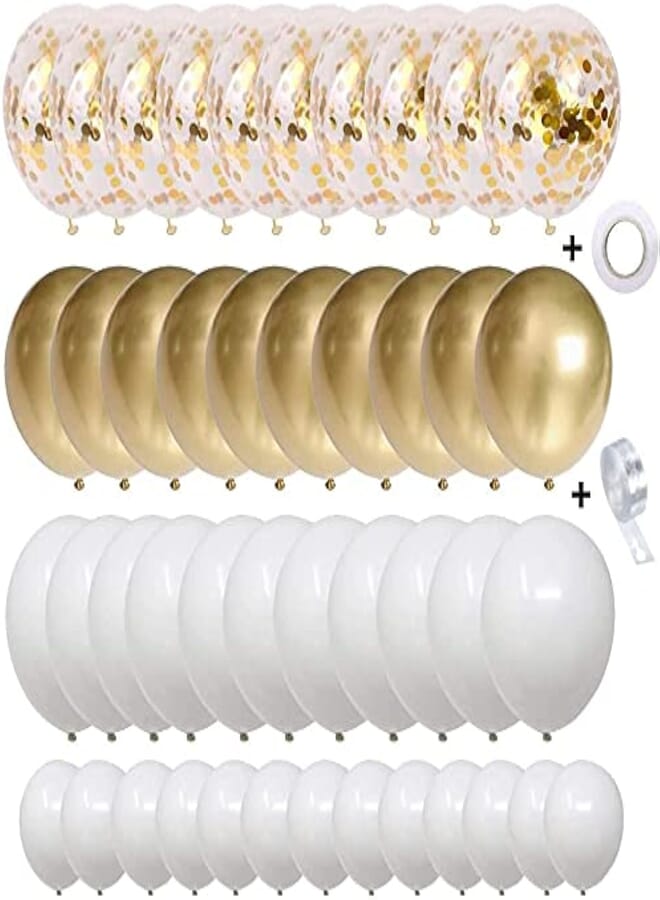 Secret White and Gold Balloons Garland 127 pcs Confetti Metallic Latex Balloons kit for Anniversary Birthday Christmas Graduation or Friend & Family Party Decorations. , 2725611069441