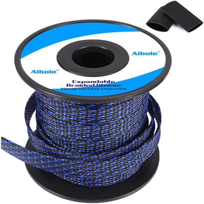 Aibole PET Expandable Braided Sleeving 100Ft-1 inch Wire Loom, Cable Sleeve Wrap,Black&Blue Blackblue - Image 1