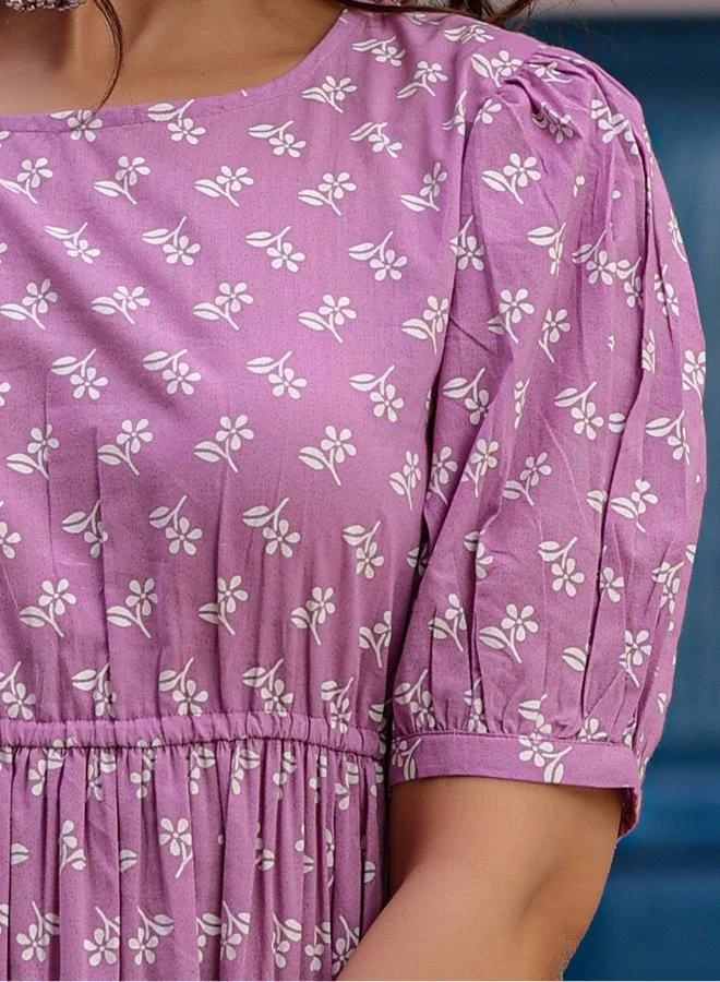 KASYA Lavender Cotton Floral Printed Tiered Dress