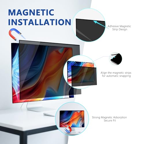 Halloive 24 Inch Magnetic Computer Privacy Screen for 16:9 Widescreen Monitor, Removable Privacy Screen Anti Glare Blue Light Privacy Screen Monitor 24 inch, Anti-Scratch - Image 4