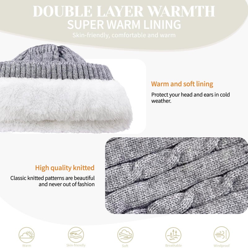 Beurlike Winter Beanie Hats for Women Fleece Lined Warm Thick Soft Stretch Knit Cap for Cold Weather(Grey) - Image 3
