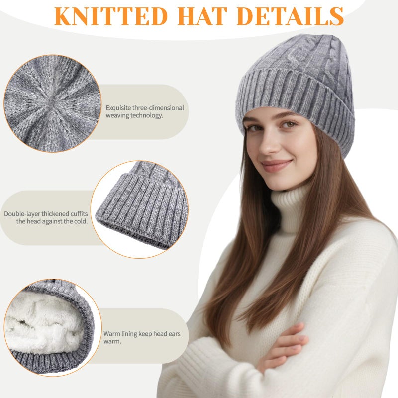 Beurlike Winter Beanie Hats for Women Fleece Lined Warm Thick Soft Stretch Knit Cap for Cold Weather(Grey) - Image 4
