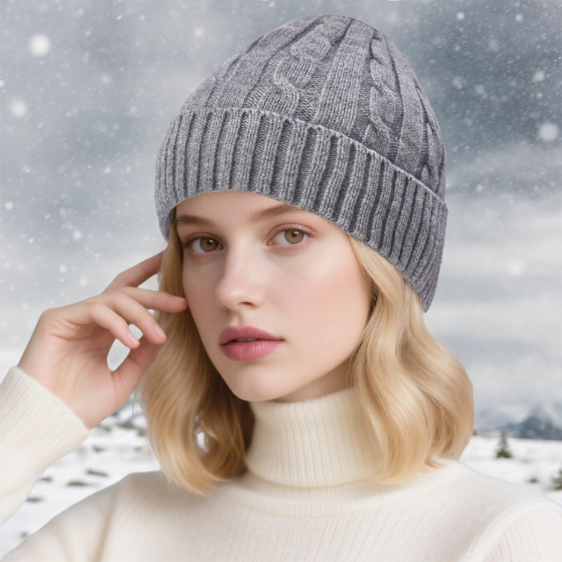 Beurlike Winter Beanie Hats for Women Fleece Lined Warm Thick Soft Stretch Knit Cap for Cold Weather(Grey) - Image 5