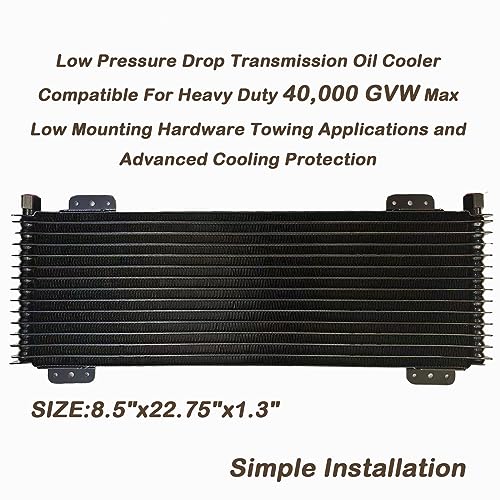OVANOH Low Pressure Drop Transmission Oil Cooler 40k Transmission Oil Cool Compatible For Heavy Duty 40,000 GVW Max Low Mounting Hardware Towing Applications and Advanced Cooling Protection LPD47391 - Image 2
