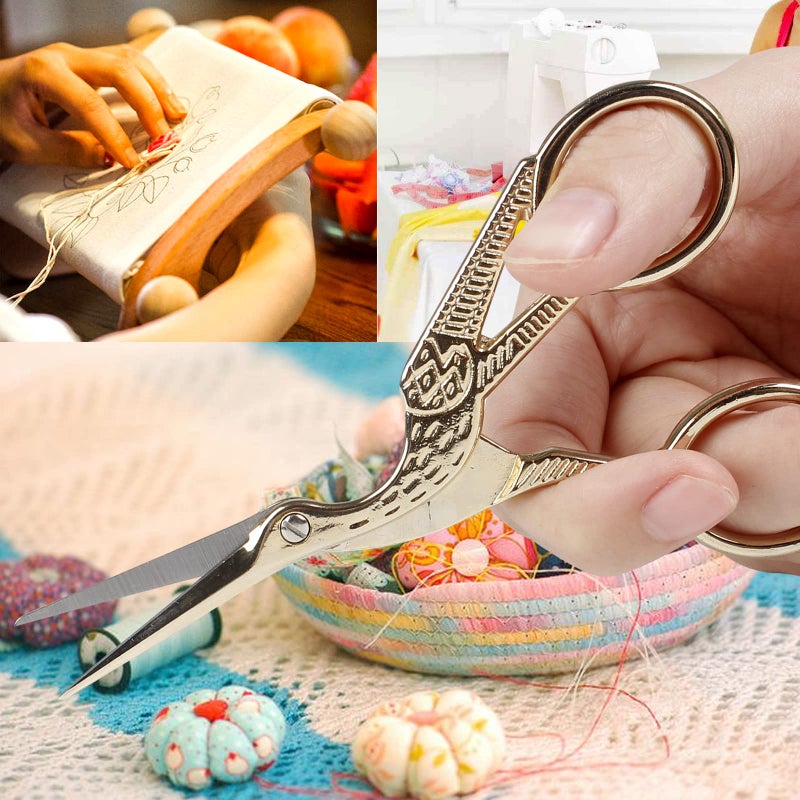 BIHRTC Small Craft 4.5Inch Embroidery Scissors with Artificial Leather Cover Stainless Steel Tip Bird Stork Scissors Shears for Sewing Crochet Embroidery Paper Art Work - Image 5