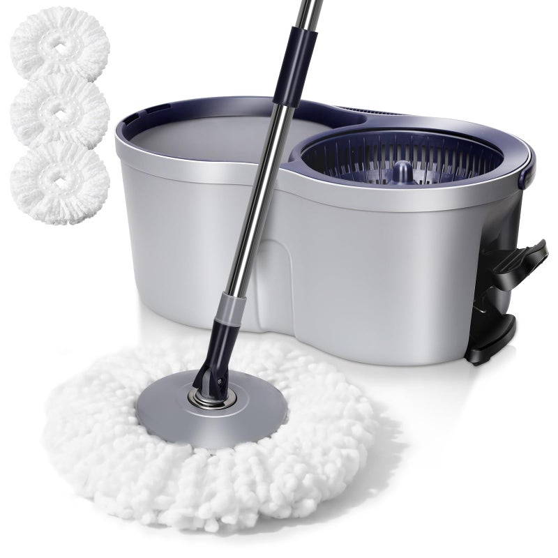 Masthome Spin Mop and Bucket Set,Masthome EasyWring Microfiber Spin Mop with 3 Mop Pads,Pedal Spinning Mops and Bucket with Wringer Set for Floor Cleaning - Home & Office Suitable - Image 1