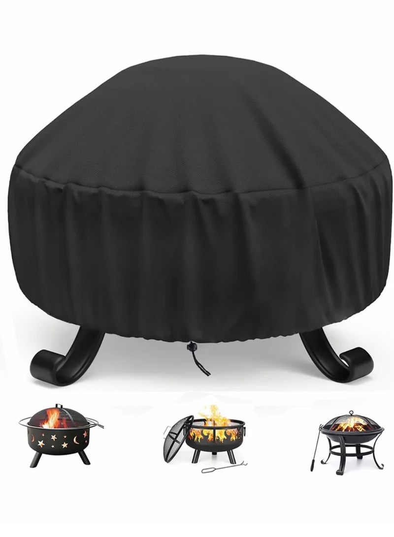 Generic Fire Pit Cover Round for 56-86 cm, 420D Heavy Duty Outdoor Full Coverage Patio Fireplace Cover, Waterproof, Dustproof and Anti UV, Fit All Seasons(80 x 40cm, Black)  - Image 1