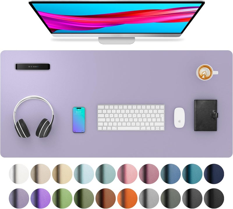 Aothia Leather Desk Pad - Protector and Blotter, Mouse Pad and Office Mat, Non-Slip PU Leather Laptop Desk Pad, Waterproof Writing Pad for Office and Home (36" x 17", Lavender) - Image 1