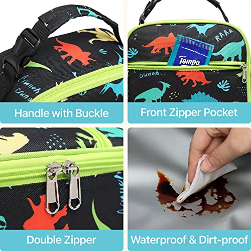 Bagseri Kids Lunch Box - Insulated Kids Lunch Bag for Boys Reusable Leak-Proof Boys Lunch Box Toddler Lunch Bag Cooler Bag for Daycare and School, Water-resistant Lining（Black Dinosaur） - Image 4
