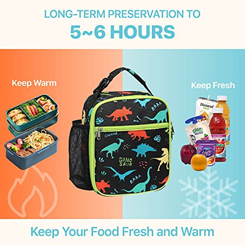 Bagseri Kids Lunch Box - Insulated Kids Lunch Bag for Boys Reusable Leak-Proof Boys Lunch Box Toddler Lunch Bag Cooler Bag for Daycare and School, Water-resistant Lining（Black Dinosaur） - Image 5