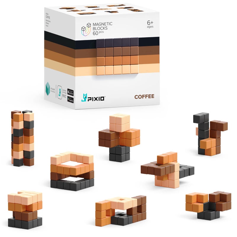 PIXIO Coffee  Tiny Magnetic Blocks Building Toy in The Pixel Art Style with Free App  516 Plastic Cubes with 6 Magnets Inside  Open Ended Toy  Creativity Kit for Ages 6  60pcs - Image 2