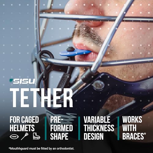 SISU Tether Adult Mouthguard Charcoal Black PreFormed Protection with Strap for Football Hockey Lacrosse CagedHelmet Sports Remoldable Up to 20 Times Works for Braces Non Toxic - Image 3