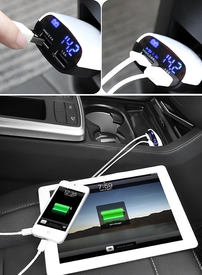 Taimi Smart Car Charger 3.4A With Dual USB Port And LED Display For Real-Time Voltage Display - Black/White - Image 3