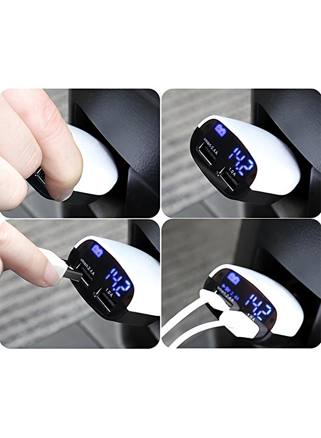 Taimi Smart Car Charger 3.4A With Dual USB Port And LED Display For Real-Time Voltage Display - Black/White - Image 4