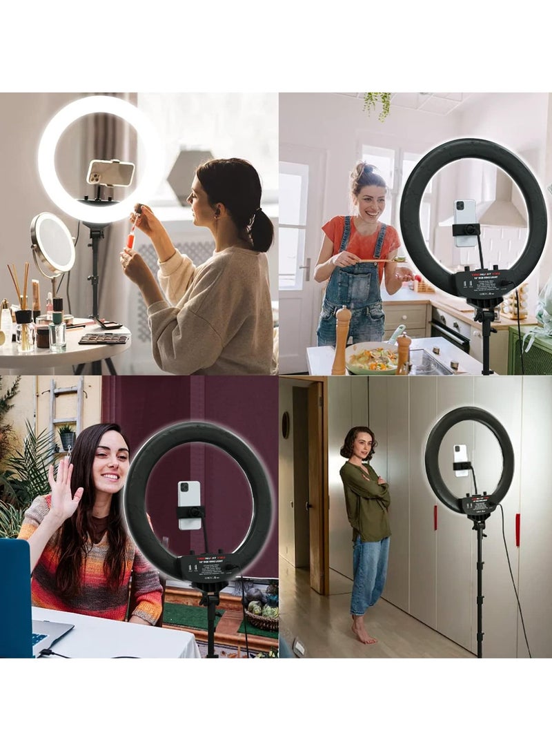 رينج لايت كبير 18 بوصة مع ترايبود وحامل موبايل – إضاءة RGB قابلة للتعتيم للاستوديوهات المهنية لتصفيف الشعر، التصوير الفوتوغرافي، وتسجيل الفيديو - Image 2