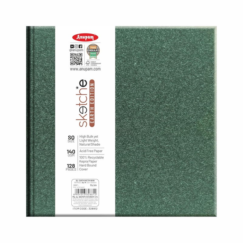 Anupam Earth Sketche Drawing Book Square 100 Recycled Hardbound Cove Book 140 GSM Acid Free 65 Sheets 128 Pages Drawing Sketchbook for Artists and Students for Dry Techniques - Image 1