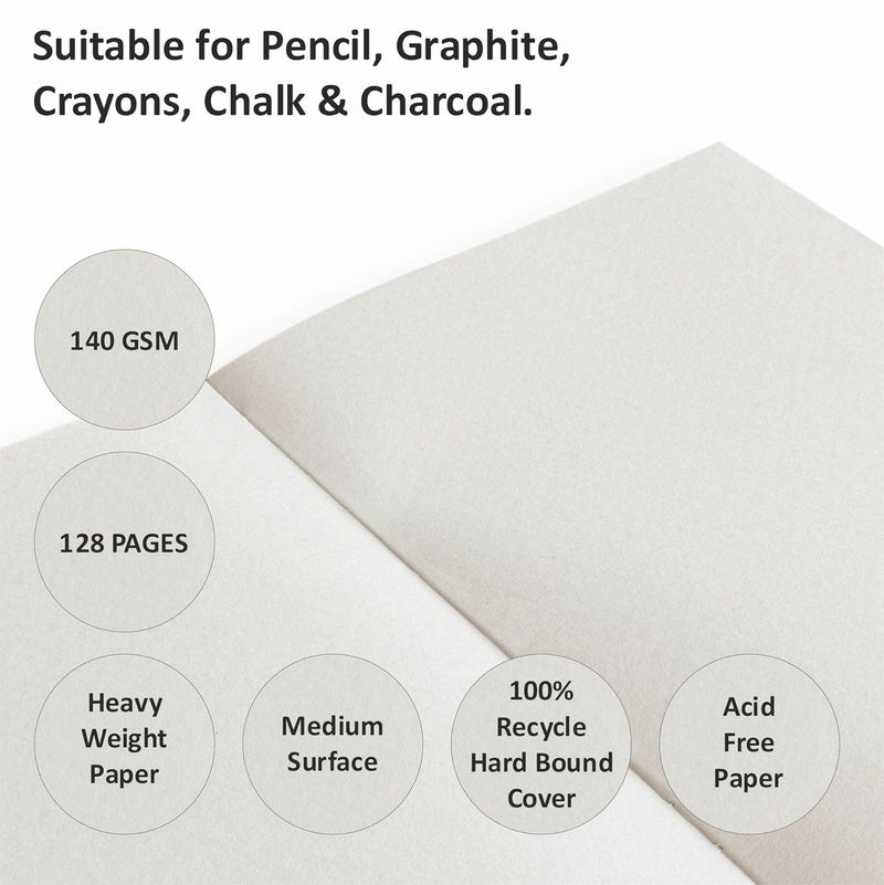 Anupam Earth Sketche Drawing Book Square 100 Recycled Hardbound Cove Book 140 GSM Acid Free 65 Sheets 128 Pages Drawing Sketchbook for Artists and Students for Dry Techniques - Image 4