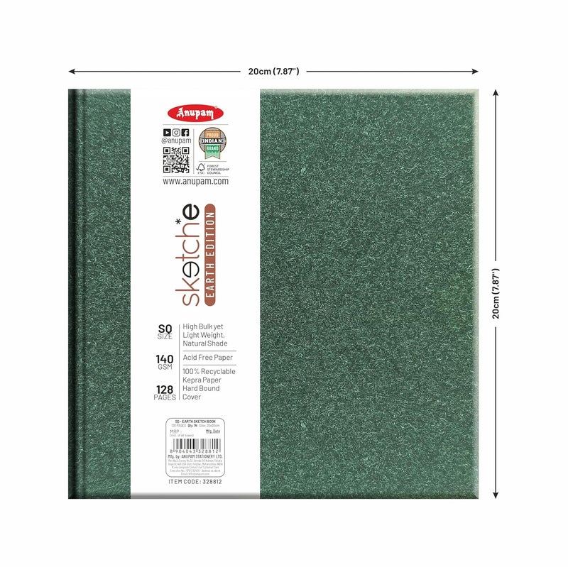 Anupam Earth Sketche Drawing Book Square 100 Recycled Hardbound Cove Book 140 GSM Acid Free 65 Sheets 128 Pages Drawing Sketchbook for Artists and Students for Dry Techniques - Image 2