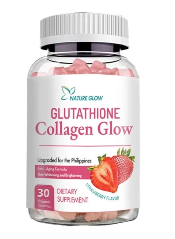Nature Glow Collagen Glow Glutathione Gummies – 60pcs Vegan Skin Whitening & Glow Enhancer for Women & Men – Strawberry Flavor - Image 1