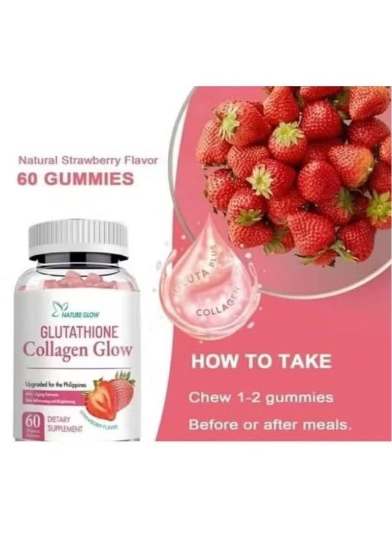 Nature Glow Collagen Glow Glutathione Gummies – 60pcs Vegan Skin Whitening & Glow Enhancer for Women & Men – Strawberry Flavor - Image 5