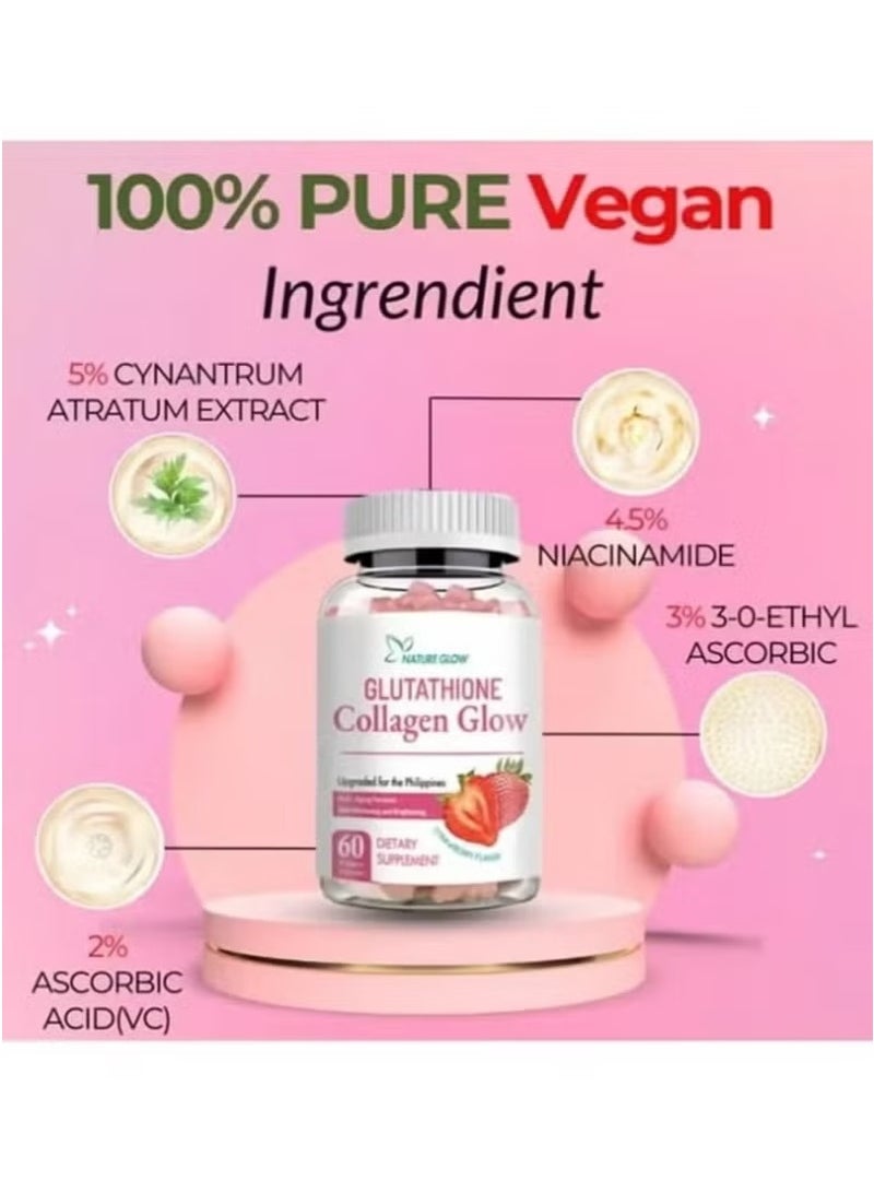Nature Glow Collagen Glow Glutathione Gummies – 60pcs Vegan Skin Whitening & Glow Enhancer for Women & Men – Strawberry Flavor - Image 4