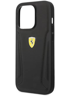 Ferrari IPHONE 14 PRO MAX  - LEATHER BLACK CASE HOT STAMPED SIDES AND YELLOW SHIELD LOGO - FERRARI  - Image 4