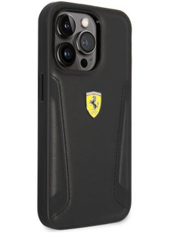 Ferrari IPHONE 14 PRO MAX  - LEATHER BLACK CASE HOT STAMPED SIDES AND YELLOW SHIELD LOGO - FERRARI  - Image 2