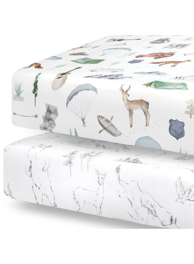Pobibaby Pobibaby - 2 Pack Premium Fitted Baby Boy Crib Sheets for Standard Crib Mattress - Ultra-Soft Cotton Blend, Safe and Snug, and Stylish Woodland Sheet (Explore) - Image 1
