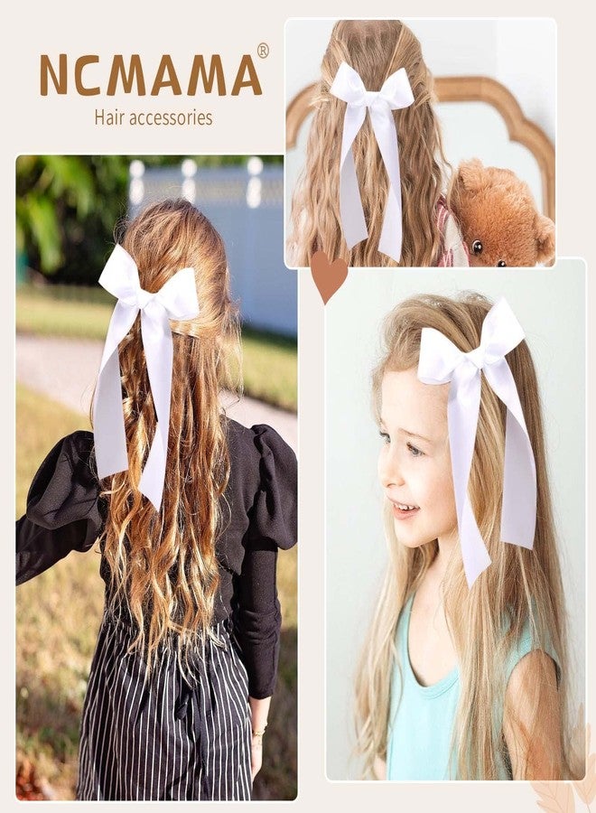 NCMAMA 2Pcs Hair Bows for Girls White Hair Clips Silk Hair Bow Ribbon Hair Accessories for Baby Toddlers Infant Teens Kids - Image 5