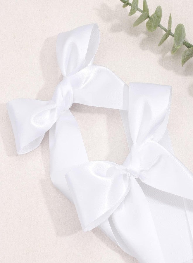 NCMAMA 2Pcs Hair Bows for Girls White Hair Clips Silk Hair Bow Ribbon Hair Accessories for Baby Toddlers Infant Teens Kids - Image 4