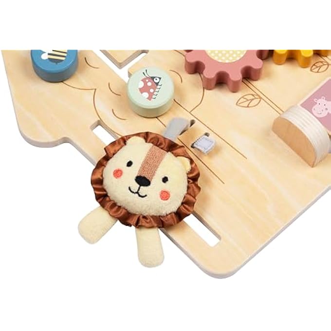 WOODEN ACTIVITY BOARD FOR BABIES & TODDLERS, MONTESSORI BUSY BOARD WITH BEADS, COGS & ANIMAL SORTERS, EDUCATIONAL TOY WITH PEEKABOO DOOR & MIRROR. BIRTHDAY GIFT FOR BOYS & GIRLS - Image 3