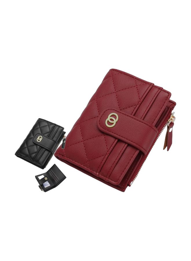 Minimalist Small Zipper Wallets for Women, Slim Bifold PU Leather Credit Card Holder Wallets With ID Window, Ladies Clutch Purses Mini Coin Purse, Black & Minimalist Small Zipper Wallets for Women, Slim Bifold PU Leather Credit Card Holder Wallets With ID Window, Ladies Clutch Purses Mini Coin Purse, Red - Image 1