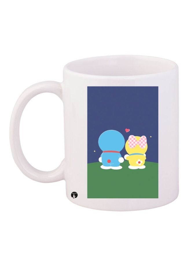 RYN Cartoon Printed Coffee Mug White/Blue/Green 11ounce